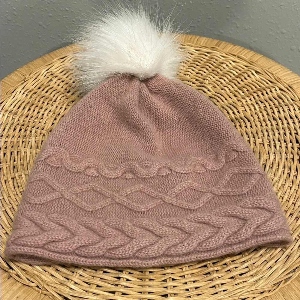 White Pine 100% Cashmere Knit Pom Hat Pink‎